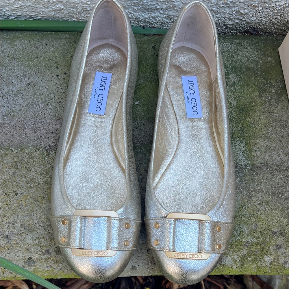 Jimmy Choo Metallic Gold Flats with Buckle